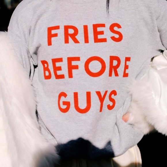 Fries Before Guys Grey Long Sleeve Crewneck Unisex Sweatshirt - Picture 3 of 5